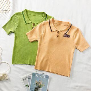 Embroidered Crop Polo Shirt