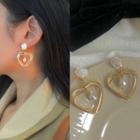 Heart Drop Earring 0923a - 1 Pair - Silver Needle - Gold - One Size