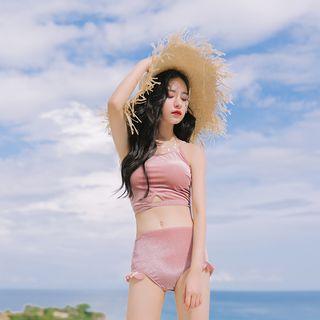 Set: Velvet Tankini + Mesh Skirt