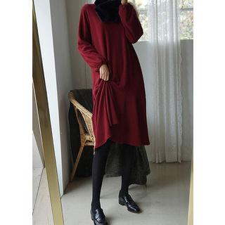 Tall Size Round-neck Flounced Midi Dress