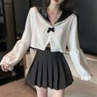 Sailor-collar Blouse / Pleated Mini Skirt