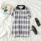Peter Pan-collar Check Short-sleeve Dress As Shown In Figure - One Size