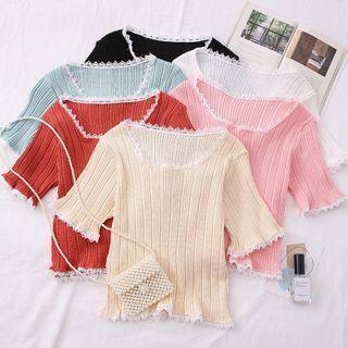 Lace-trim Crop Knit Top In 6 Colors