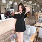 Pinstriped Off Shoulder Short-sleeve Playsuit