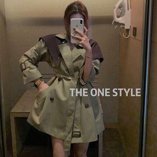 Double-breasted Trench Coat With Belt & Shawl As Shown In Figure - One Size