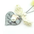 Ribbon Heart Necklace Silver - One Size