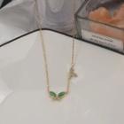 Rhinestone Butterfly Necklace 1pc - Dx664 - Gold & Green - One Size