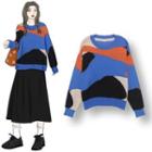 Camo Print Sweater Blue & Tangerine & Black - One Size