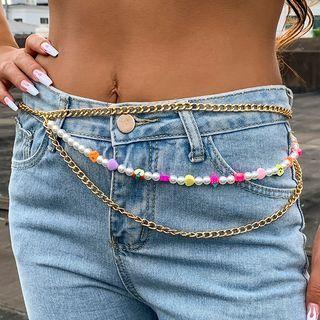 Layered Beaded Chain Belt Gold - One Size