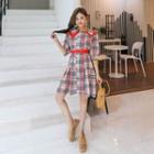Double-breasted Checked Dress With Belt