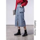 Slit-hem Asymmetric Denim Skirt