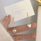 Heart Faux Pearl Alloy Dangle Earring 1 Pair - S925 Silver Pin Stud Earrings - Gold - One Size