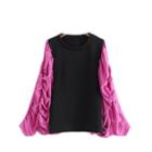 Long-sleeve Color-block Shirred Top