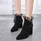 Mesh Trim Pointy Toe Ankle Boots