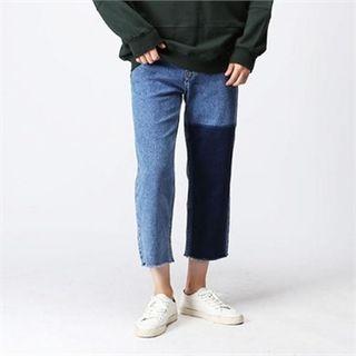 Contrast-panel Cropped Straight-cut Jeans