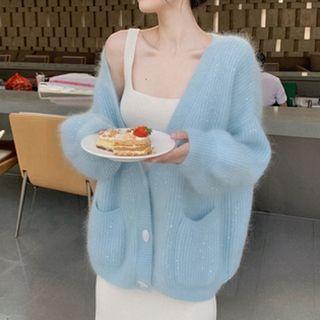 Knitted Plain V-neck Sweater