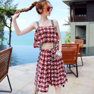 Set: Patterned Tankini + Cropped Pants