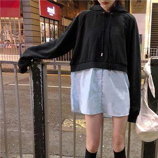 Mock Two-piece Hoodie Black - One Size