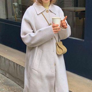 Collared Woolen Coat Oatmeal - One Size