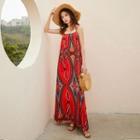 Spaghetti Strap Printed Maxi Beach Dress / Light Jacket