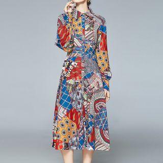 Color Block Print Midi A-line Shirtdress