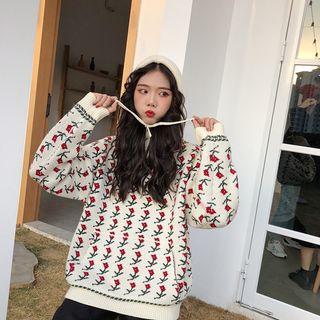 Flower Pattern Hooded Sweater As Shown In Figure - One Size
