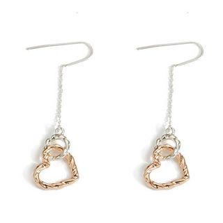 Heart Drop Earring 1 Pair - Rose Gold & Silver - One Size