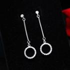 925 Sterling Silver Rhinestone Hoop Dangle Earring 1 Pair - White Gold Plated White Copper - One Size