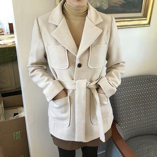 Pocket Front Belted Woolen Coat