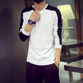 Panel V-neck Long-sleeve T-shirt
