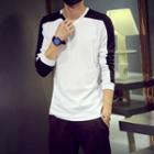 Panel V-neck Long-sleeve T-shirt