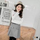 Belted Woolen Pleated Skirt