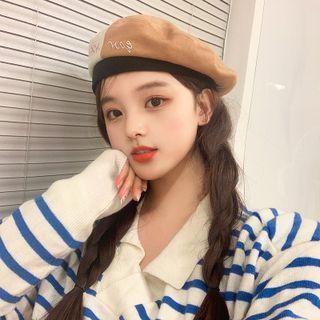 Color-block Lettering Embroidered Beret