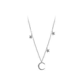 Moon & Star Pendant Alloy Choker Pendant & Necklace - Star & Moon - Silver - One Size