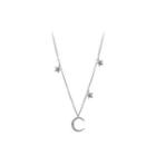 Moon & Star Pendant Alloy Choker Pendant & Necklace - Star & Moon - Silver - One Size