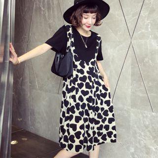 Heart Print Mock Two Piece Dress