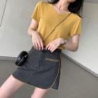 Short-sleeve T-shirt / Mini Denim Skirt
