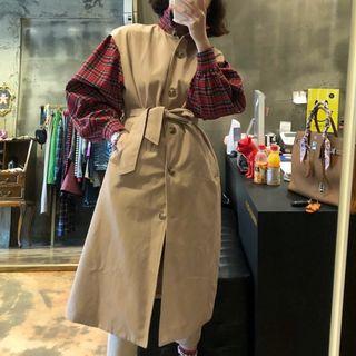 Plaid Panel Buttoned Coat As Shown In Figure - One Size