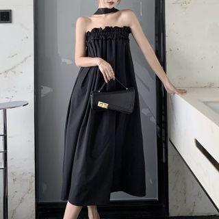 Halter-neck Frill Trim Midi Dress