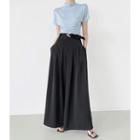 High-waist Pleated-trim Culottes With Belt