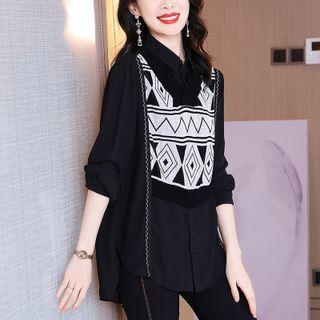 Mock Two-piece Geometric Print Shirt