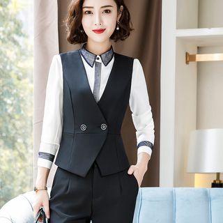 Slim-fit Dress Pants / V-neck Vest / Mini Pencil Skirt / Long-sleeve Blouse / Set