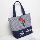 Rose Embroidered Striped Canvas Tote