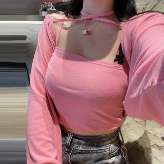 Set: Camisole Top + Light Jacket Camisole Top - Pink - One Size / Jacket - Pink - One Size