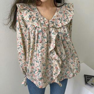 Frilled Rosette Capelet Blouse Pink - One Size