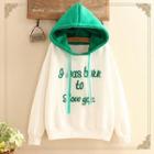 Color-block Hood Embroidered Fleece-lined Sweater