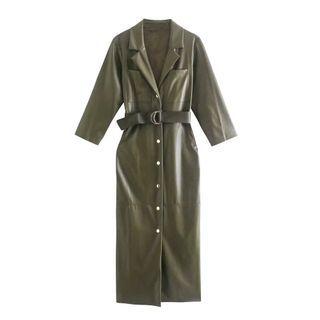 Faux Leather Midi Shirtdress