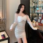 Square-neck Dotted Long-sleeve Min Dress