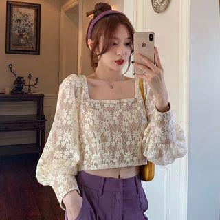 Cropped Lace Top / Wide-leg Dress Pants