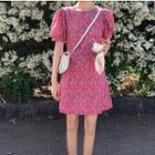 Floral Puff-sleeve A-line Midi Dress As Shown In Figure - One Size